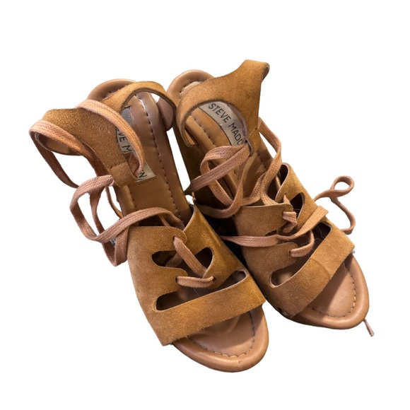 Steve Madden Tan Suede Lace Up Wedges - Picture 2 of 4